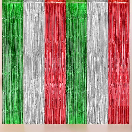 KatchOn, XtraLarge Christmas Foil Fringe Curtains - Pack of 6 | Red and Green Backdrop for Christmas Decorations Indoor, Xmas Decorations | Fringe Backdrop for Holiday Party Decor