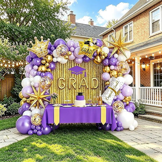 Graduation Balloon Arch Garland Kit Purple Gold White Graduation Decorations 2026 for College High School Class of 2026 Grad Party Prom Decor