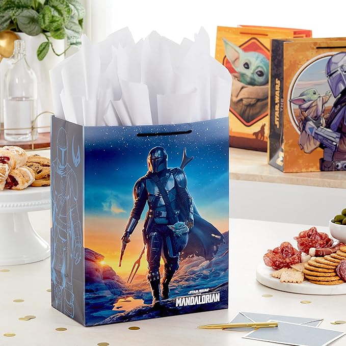 Hallmark Star Wars The Mandalorian 13" Large Gift Bag Bundle (3 Bags: Baby Yoda, The Mandalorian, Grogu) for Birthdays, Christmas, Father's Day, May the 4th