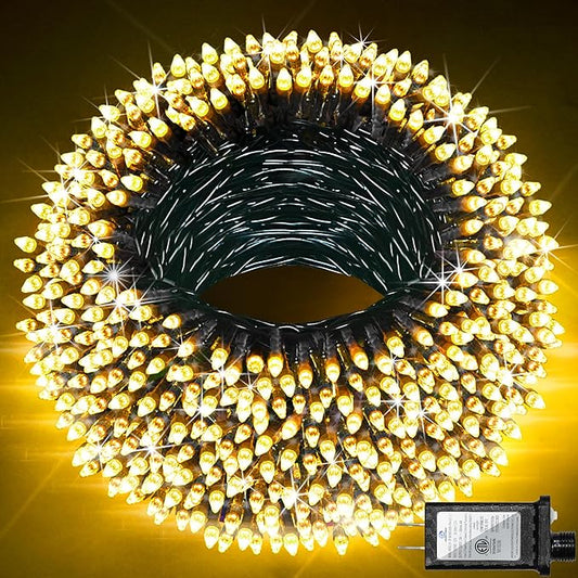 750 LED 240FT Christmas String Lights Outdoor with 12 Lighting Modes, Green Wire Christmas Lights with Timer & Dimmable, Waterproof Plug in Fairy Lights for Room Party Home Patio Xmas, Warm White