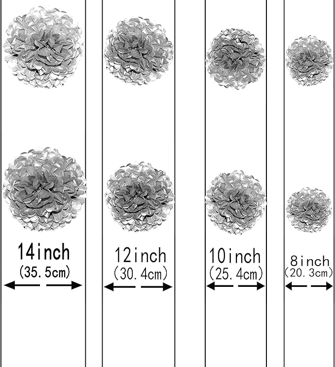 Silver Wonderland Birthday Party Hanging Decorations - Frozen 1st Birthday Baby Shower Wedding New Years Christmas Party Foil Swirls Tissue Paper Pom Poms Flowers Garlands Party Decorations, 20Ct