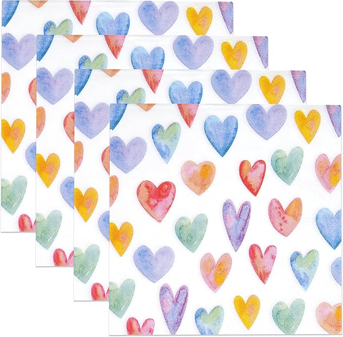 100 Colorful Heart Cocktail Napkins 3 Ply Disposable Paper Napkins Rainbow Love Design Party Supplies Birthday Wedding Baby Shower Tableware