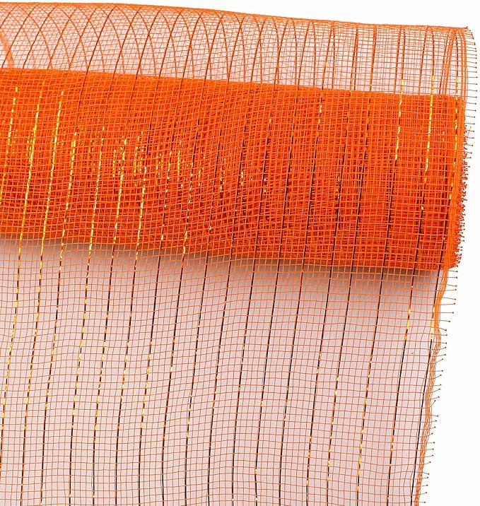 3 Roll Orange Purple Black Deco Mesh Ribbon for Wreath Making Supplies, 10 Inch x 30FT Metallic Foil Burlap Deco Mesh Fabric for Halloween Thanksgiving Christmas Wreath Swags and Decorating