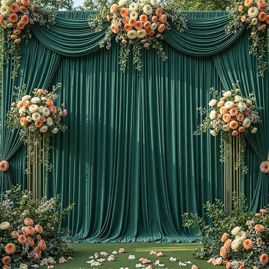 40ft x 10ft Wrinkle Free Hunter Green Wedding Backdrop Curtains for Party Bridal Shower Reception Decorations Green Fabric Curtain Backdrops Drapes for Photography Baby Shower Birthday Background