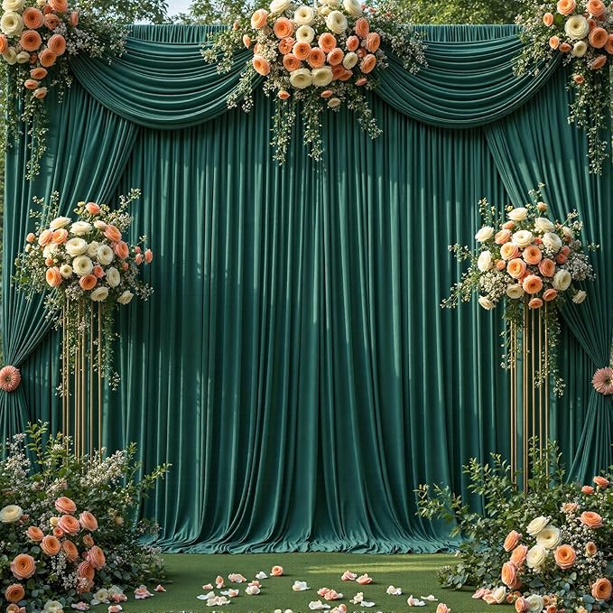 20ft x 10ft Wrinkle Free Hunter Green Wedding Backdrop Curtains for Party Bridal Shower Reception Decorations Green Fabric Curtain Backdrops Drapes for Photography Baby Shower Birthday Background