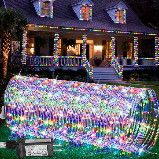 184FT 1000LED Rope Lights Outdoor, Outside LED Rope Lights Plug in String Lights Waterproof 8 Modes Clear Tube Lights for RV Camping Pool Patio Garden Christmas Tree Holiday Decoration(Multi Color)