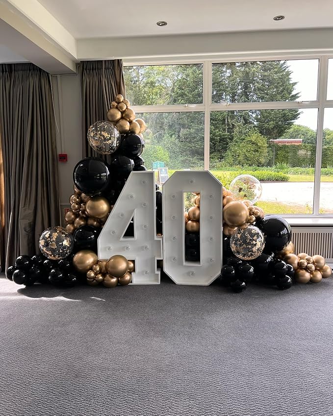 Black and gold Confetti Balloons, 60pcs 12 Inches Gold and Black Party Balloons with 1 Ribbon for Graduation Birthday Baby Shower Wedding Party Decorations