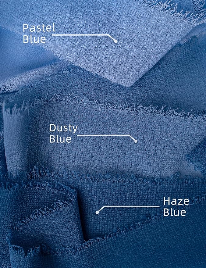 Chiffon Ribbon, Dusty Haze Pastel Blue 1.5''x21Yd Frayed Fringe Silk Ribbons for Gift Wrapping, Handmade Decor, Floral Vase, Mother's Day, Wedding, Graduation, Birthday, Engagement, 3 Rolls