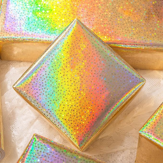 Burymento Golden Wrapping Paper Roll, Metallic Holographic Star Gift Wrap for Birthday, Valentines, Mothers day, Graduation, Wedding, Fathers day, Baby Shower, Christmas (17 IN x 32.8 FT)