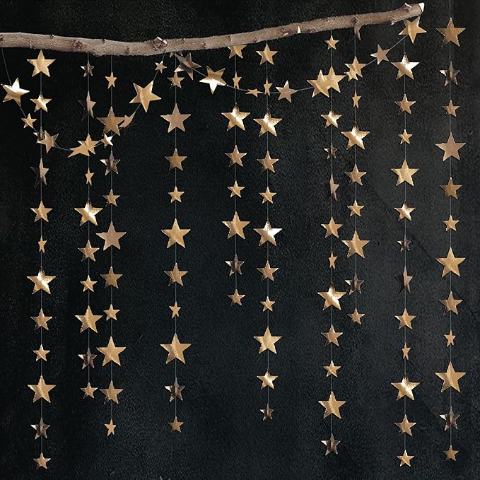 Cheerland Champagne Gold Star Garlands Graduation Party Decorations Hanging Paper Stars Streamer Banner for Starry Night Birthday Little Star Bday Wedding Engagment Congrats Grad Decor Supplies