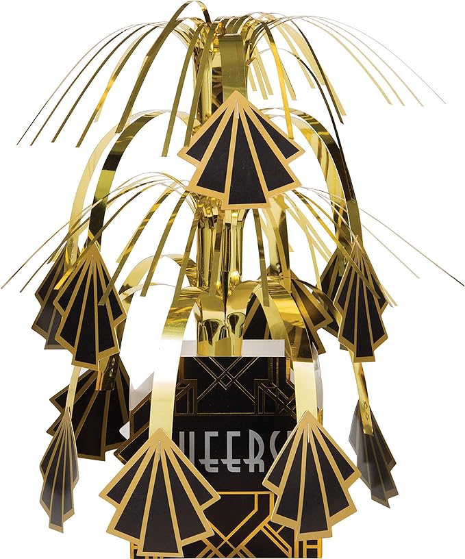 Creative Converting Centerpiece, 9" x 10", Black and Gold