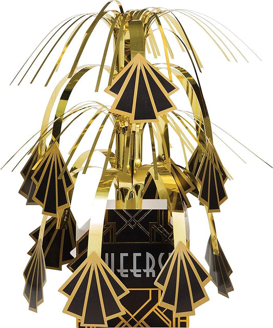 Creative Converting Centerpiece, 9" x 10", Black and Gold