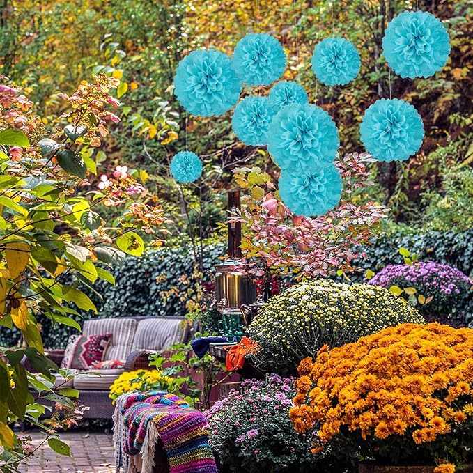 20 PCS Blue Tissue Paper Pom Poms, Tissue Pom Poms Flowers, Sizes of 6", 10", 12", 14" Hanging Paper Flower Ball for Wedding, Birthday, Halloween, Christmas, Baby Shower Party Decor
