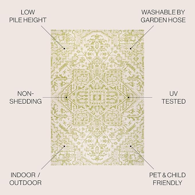 JONATHAN Y Boho Medallion Indoor Outdoor Area Rug 9X12 Cream/Green, Estrella Textured Weave for Backyard, Patio, Porch, Easy-Cleaning, High Traffic, Pet-Friendly, Non-Shedding (SMB105E-9)