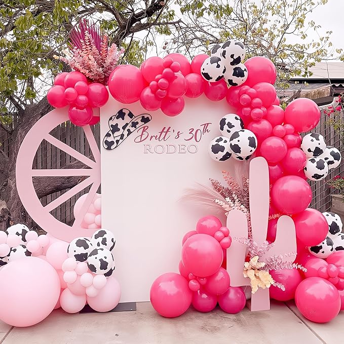 HILAVO Cowgirl Balloon Arch Kit Cow Print Balloons Hot Pink Light Pink Pearl Sand White Party Balloon Garland for Last Rodeo Bachelorette Decorations Western Lets Go Girls Baby Shower Birthday Decor