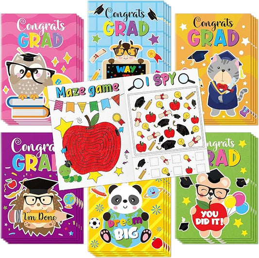 Congrats Grad Activity Books- 24Pcs Kindergarten Graduation Mini Games Coloring Book Set for Kids Bulk Preschool Graduation Theme Mazes Word Search Games for School Ceremony Party Goodie Bags Stuffers