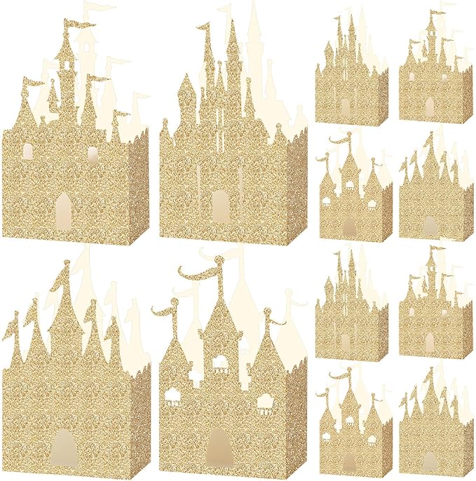 Geiserailie 20 Pieces Castle Box Princess Candy Box Glitter Castle Favor Treat Gift Princess Party Decorations Baby Shower Wedding Supplies(Gold)