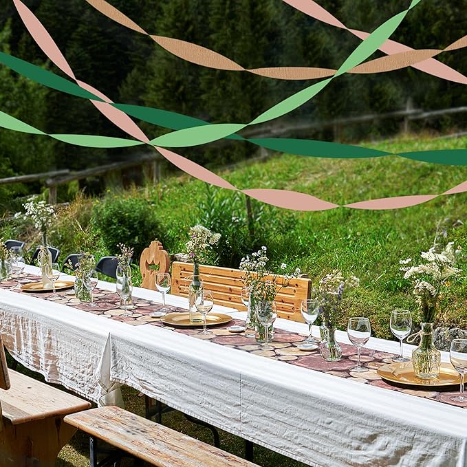 8 Rolls Crepe Paper Streamers, Rose Gold and Green Streamers Party Decorations for Birthday Baby Shower Wedding Bachelorette Party Bridal Shower Engagement Woodland Safari Spring