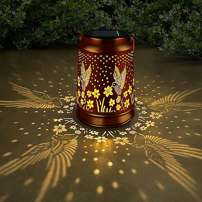 KY&BOSAM Solar Lanterns Outdoor Waterproof Hummingbird Lantern Garden Decor Birthday Gifts for Women Mom Solar Lanterns for Outside Hanging LED Metal Openwork Lights for Yard Backyard Porch Pathway