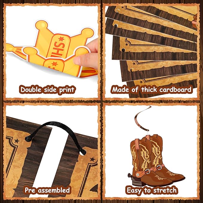 Western Party Decorations Pre-Strung Wild West Yee Haw Banner West Cowboy Hanging Swirls Honeycomb Balls Circle Dots Garland Ceiling Streamers for boys Western Cowboy Themed Birthday Party Decor