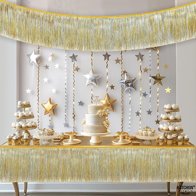 KatchOn, Silver and Gold Fringe Banner Garland - 6.5 Feet, Pack of 2 | Gold Fringe Garland for Golden Birthday Decorations Golden, Silver Streamers for Prom Graduation Decorations 2026