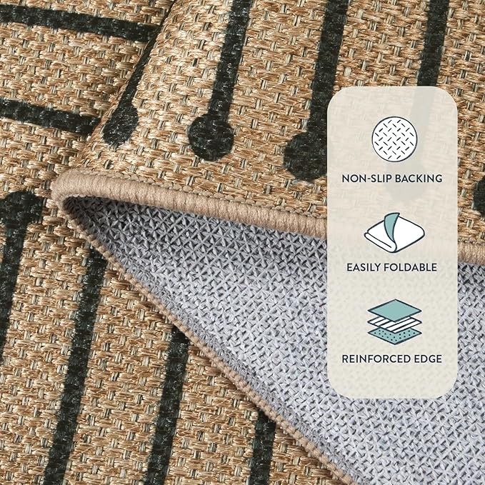 Lahome Neutral Geometric Washable Rugs 8x10, Farmhouse Living Room Outdoor Patio Rug, Nature Rhombus Non Slip Non Shedding Indoor Outdoor Carpet for Backyard Deck Office Classroom Decor