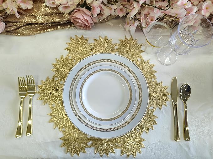 " OCCASIONS " 120 Plates Pack,(60 Guests) Heavyweight Premium Wedding Party Disposable Plastic Plates Set -60 x 10.5'' Dinner + 60 x 7.5'' Salad/Dessert (Ritz Blue and Gold)
