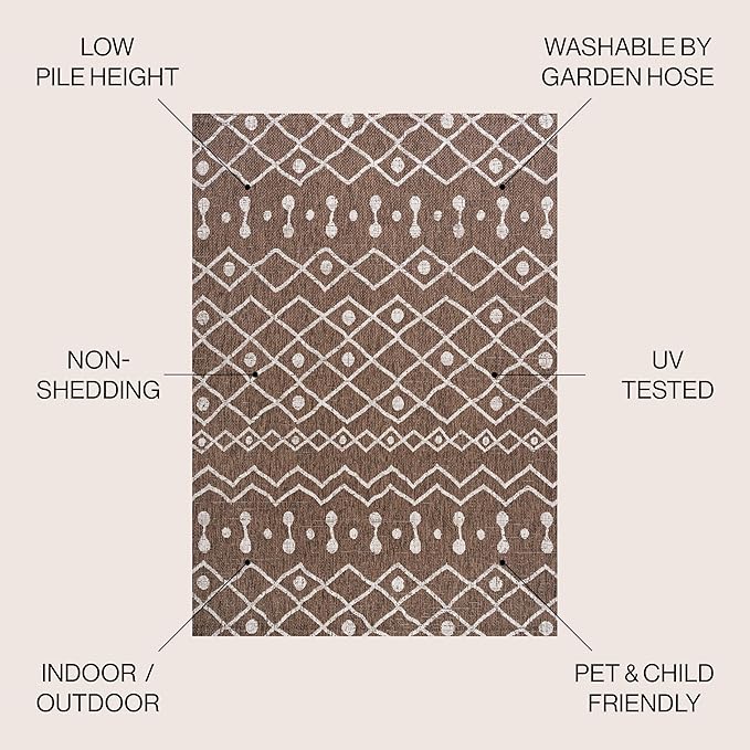 JONATHAN Y Tribal Bohemian Indoor Outdoor Area Rug 3X5 Brown/Beige, Nokat for Backyard, Patio, Porch, Easy-Cleaning, High Traffic, Pet-Friendly, Non-Shedding (SMB131B-3)