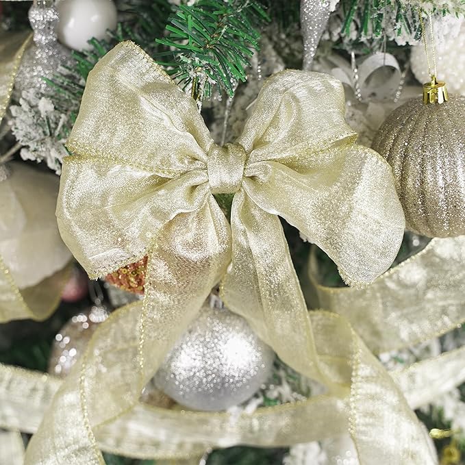 HUIHUANG Champagne Wired Ribbon 2-1/2" Metallic Crinkle Champagne Gold Christmas Ribbon for Xmas Tree, Bows Making, Wreaths, Gift Wrapping, Holiday Home Decor, Garland, DIY Crafts -10 Yards