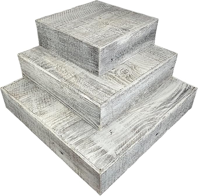 BARNWOODUSA Wood Cake Stand Set of 3 White Wash Rustic Wooden Wedding Dessert Stand Vintage Sturdy 100% Reclaimed Wood