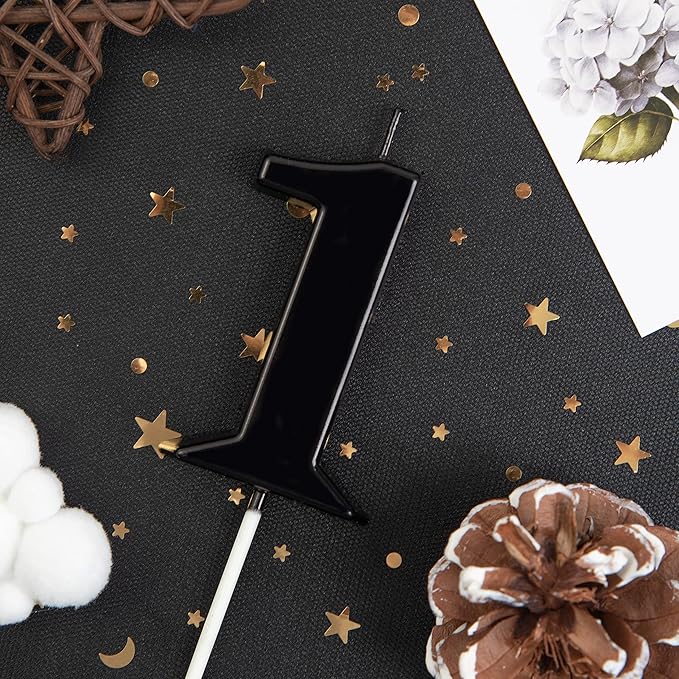 PHD CAKE 2.76 Inch Modern Black 1 Number Birthday Candles, Black Number Candles, Cake Number Candles, Party Celebration