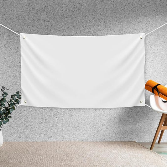 Blank DIY Banners Polyester Oxford Cloth White Banner with Hanging Rope for Wall Signs Writing DIY Painting Indoor Outdoor Office Camping Yard Birthday Party Decorations Supplies 4.9x3ft-BECKTEN