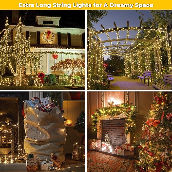 weillsnow 164Ft 500 LED Christmas Lights, Waterproof 8 Twinkle with Memory Functions Christmas Tree Lights for Indoor Outdoor Christmas Tree Garden Decoration (Warm White)