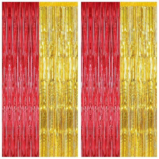 KatchOn, Gold and Red Fringe Backdrop - Xtralarge, Pack of 2 | Foil Fringe Curtain for Nurse Graduation Party Decorations | Prom Decorations 2026 | Red and Gold Graduation Decorations 2026