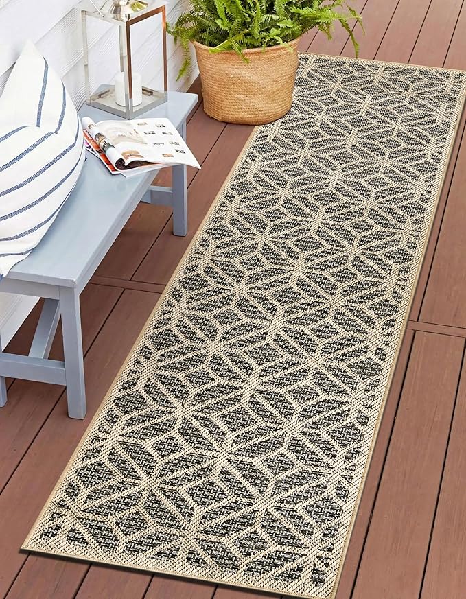Rugshop Blue Contemporary Geometric Indoor/Outdoor Area Rug — Hose Washable for Hallway, Entryway and Kitchen, 2'3" x 6'