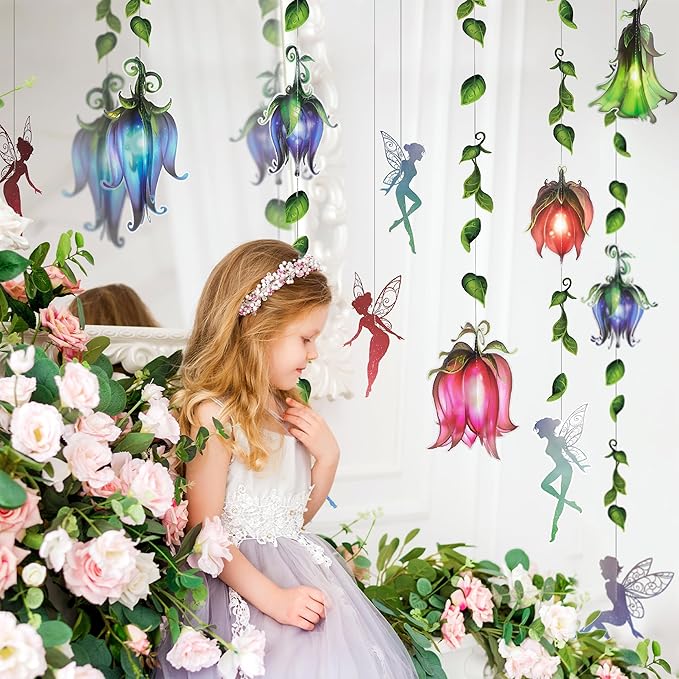 Cheerland Enchanted Forest Fairy Garlands 16 Pcs 3D Wildflower Garland Fairy Party Decorations Flower Banner for Enchanted Garden Party Woodland Theme Picnic Woodland Birthday Decorations
