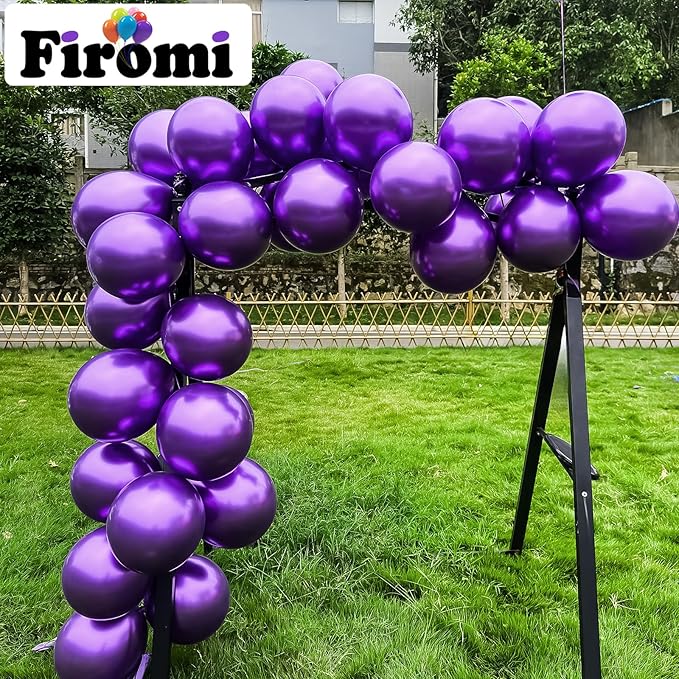 Firomi Metallic Purple Balloons 12-inch 100 Pack Helium Big Shiny Round Chrome Purple Thicken Latex Balloon for Birthday Party Bridal Shower Purple Party Balloons (with 3 Ribbons)