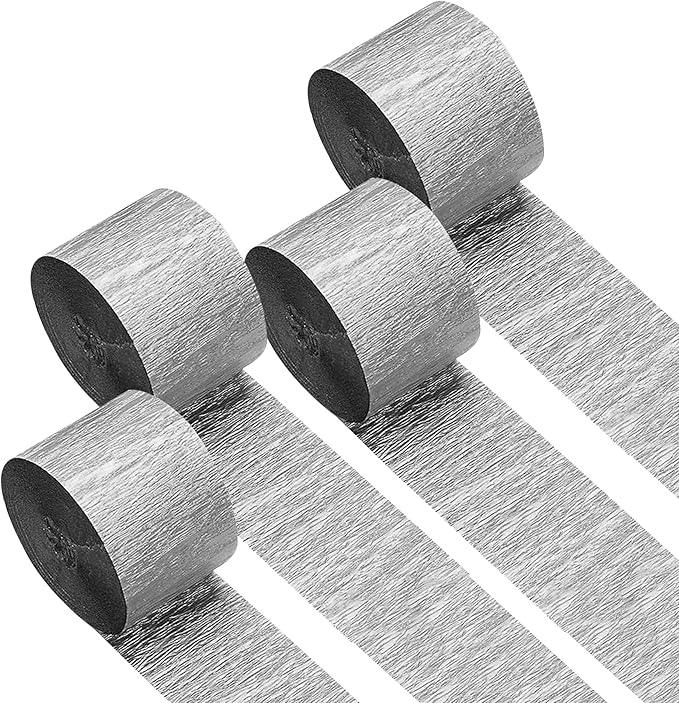 Captain Décor 4 Crepe Paper Streamers Rolls, 328ft Pack of 4 Silver Streamers for Party Decorations, Birthday Streamers, Party Streamers for Wedding Decoration (1.8 inch x 82 ft/Roll)…