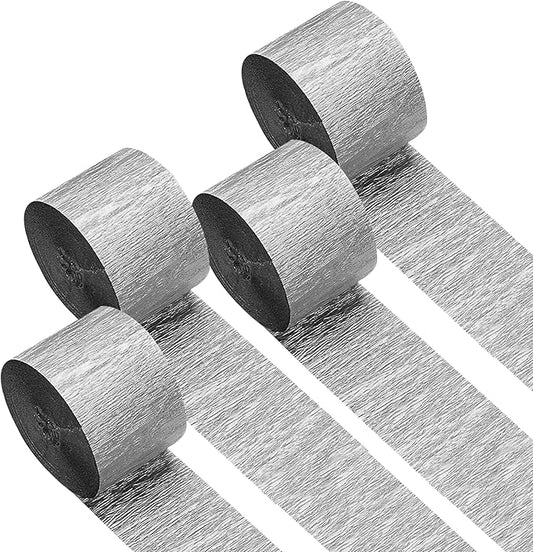 Captain Décor 4 Crepe Paper Streamers Rolls, 328ft Pack of 4 Silver Streamers for Party Decorations, Birthday Streamers, Party Streamers for Wedding Decoration (1.8 inch x 82 ft/Roll)…