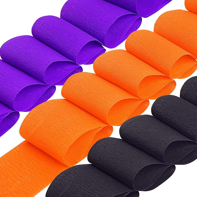 jiebor Halloween Streamers Crepe Paper Black Orange Purple Streamers 492 Ft 6 Rolls for Halloween Party Wedding Birthday Home Office Door Wall Decorations Flower Making