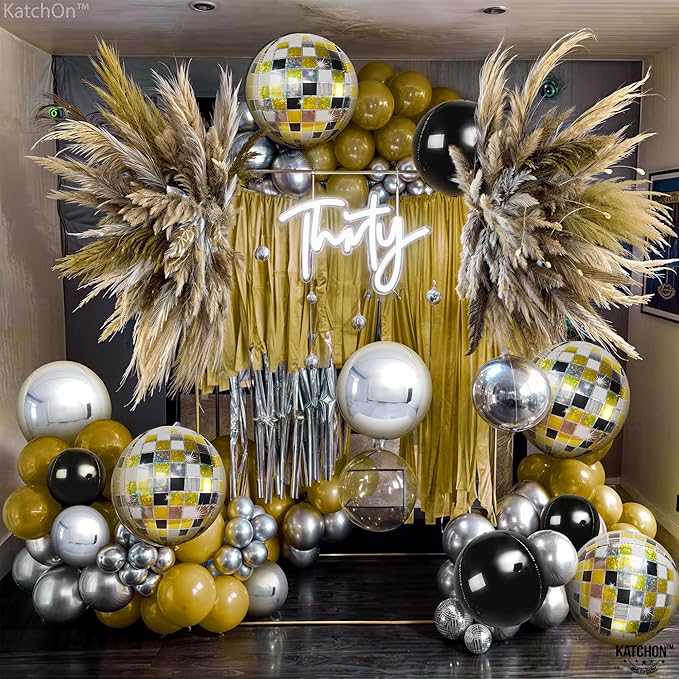 KatchOn, Disco Ball Balloons - Big 22 Inch, Pack of 14 | For Black and Gold Party Decorations | 4D Sphere Mettalic Disco Balloons | Birthday Ball Party Decoration