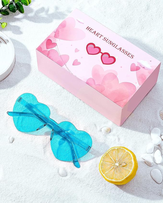 12 Pairs Heart Shaped Sunglasses Candy Color Rimless Fun Heart Glasses for Women Party Favors