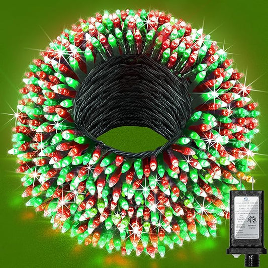 300LED 75FT Christmas Lights Indoor, LED Christmas Tree Decoration Lights with 12 Modes & Timer Memory, Dimmable Plug In Waterproof LED Xmas Light for Yard Trees Wedding Party Holiday Red & Green
