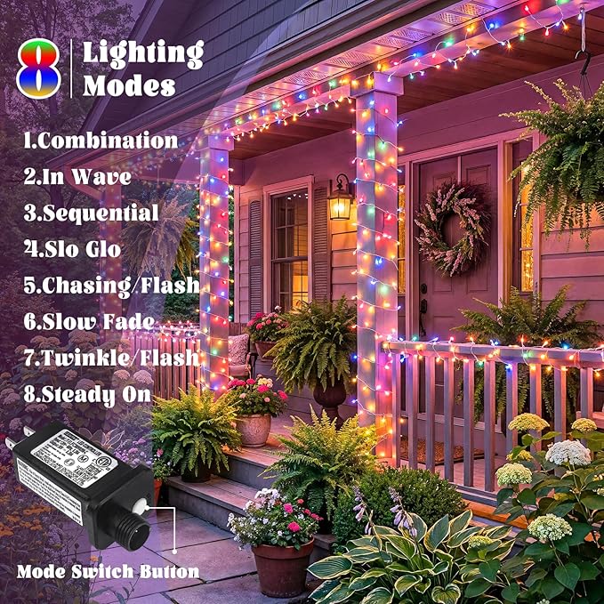 165FT 500 LED Outdoor String Lights, Plug in Christmas Lights Indoor Waterproof, 8 Modes Connectable Fairy Twinkle Lights Clear Wire for Outside Bedroom Patio Garden Party Decorations, Multicolor