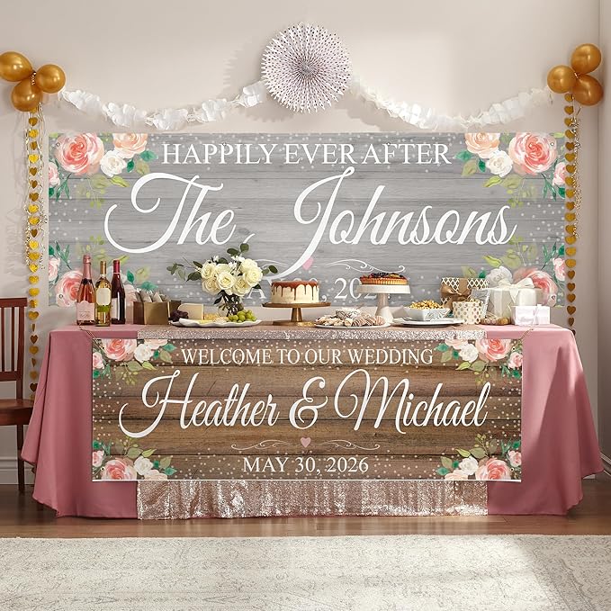 Let's Make Memories Personalized Banner - Wedding, Anniversary, Engagement Party Decorations - Customized Banner - Any Text - Indoor/Outdoor Vinyl - Rustic Celebration - Gray - 8 ft