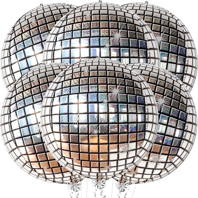 KatchOn, Big Silver Disco Ball Balloons - Pack of 6, Disco Party Decorations | 4D Metallic Disco Balloons for Wedding, Birthday, Anniversary, Retro, Bachelorette Party Decoration