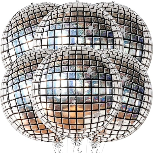 KatchOn, Big Silver Disco Ball Balloons - Pack of 6, Disco Party Decorations | 4D Metallic Disco Balloons for Wedding, Birthday, Anniversary, Retro, Bachelorette Party Decoration