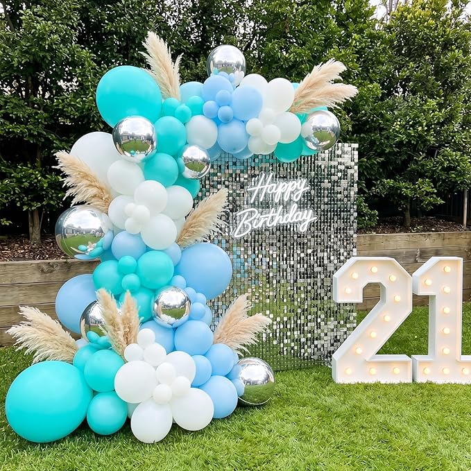 RUBFAC 135pcs Teal Blue Balloons Different Sizes 18 12 10 5 Inch Turquoise Teal Latex Balloon Garland Arch for Birthday Wedding Engagements Anniversary Baby Shower Party Decoration