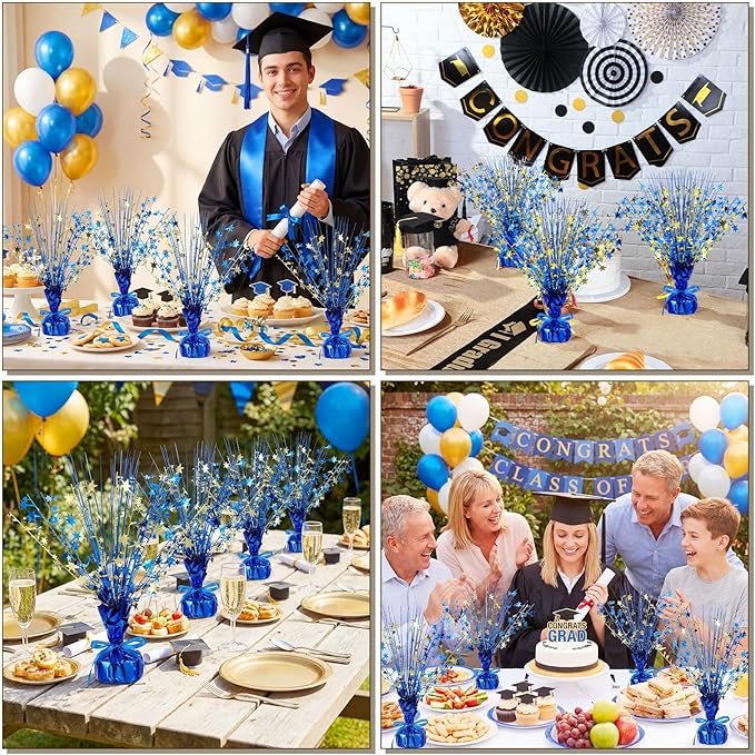 Crowye 3 Pieces Metallic Foil Spray Centerpiece Birthday Table Decoration Star Burst Centerpieces Graduation Table Decor for Birthday 2026 Party Holiday(Blue Gold)