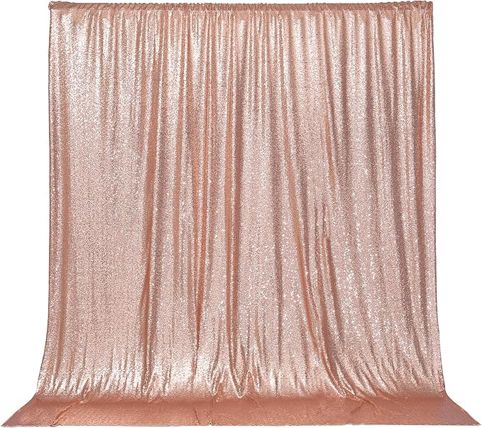 PartyDelight Rose Gold Sequin Backdrop 6x8ft - High Density 3mm Shimmer Sequin Background with 4-Inch Rod Pocket Sparkly Photography Curtain for Birthday, Wedding, Bridal Shower & Live Decor